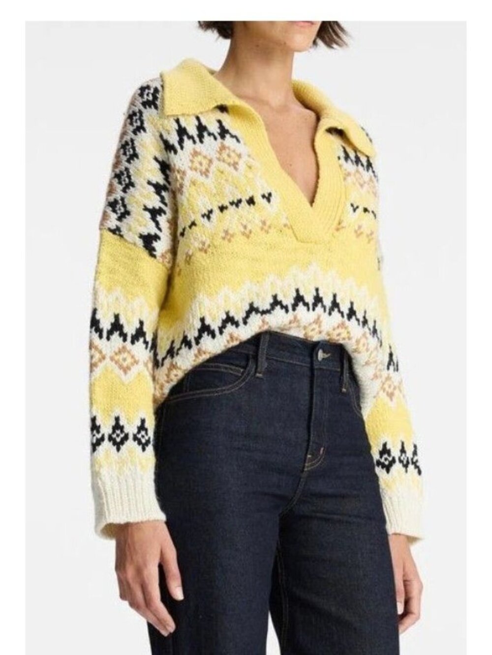 A.L.C. Landry Polo Sweater Wool in Blonde Multi Fair Isle Size Medium